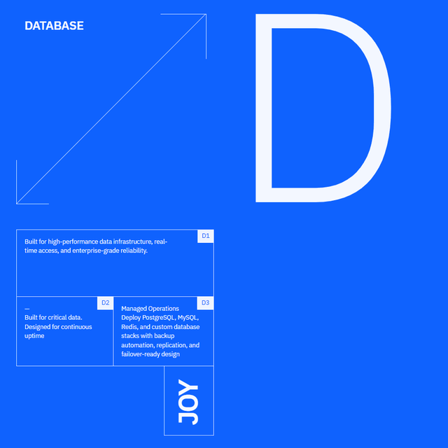 Joy Database — product tile with the D1, D2 and D3 feature boxes
