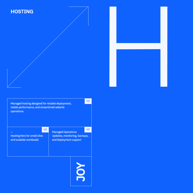 Joy Hosting — product tile with the H1, H2 and H3 feature boxes