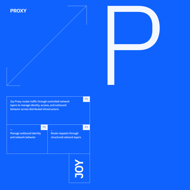 Joy Proxy — product tile with the P1, P2 and P3 feature boxes